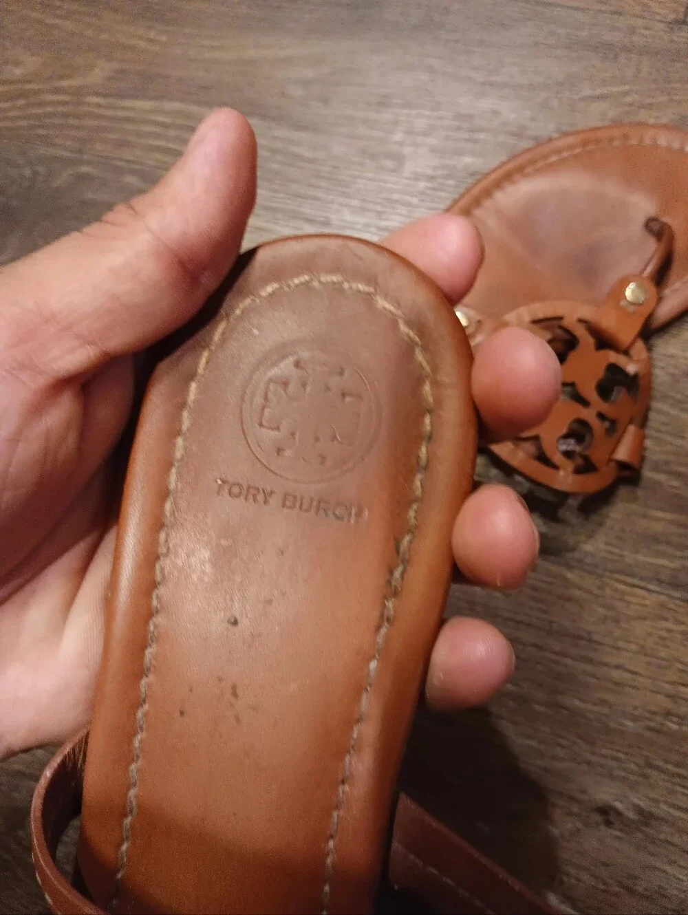 Tory Burch Miller Logo Sandals in Cognac Brown Sz 10M